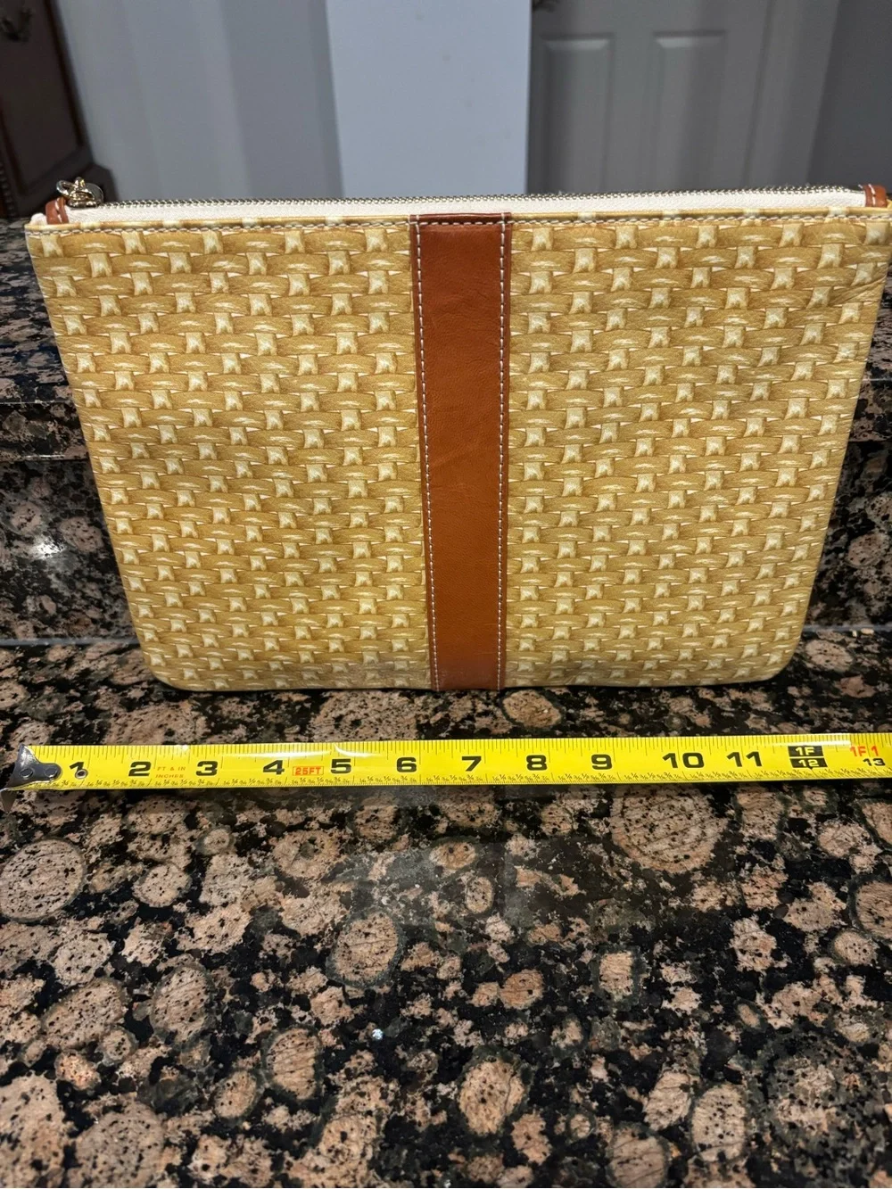 J. McLaughlin Gold Woven Clutch with Brown Accent